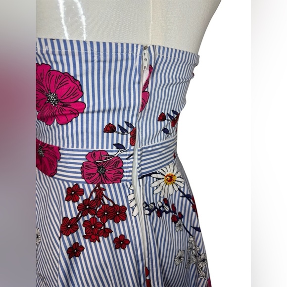 a'gaci Striped Floral Midi Dress - Red and Blue - Picture 5 of 5